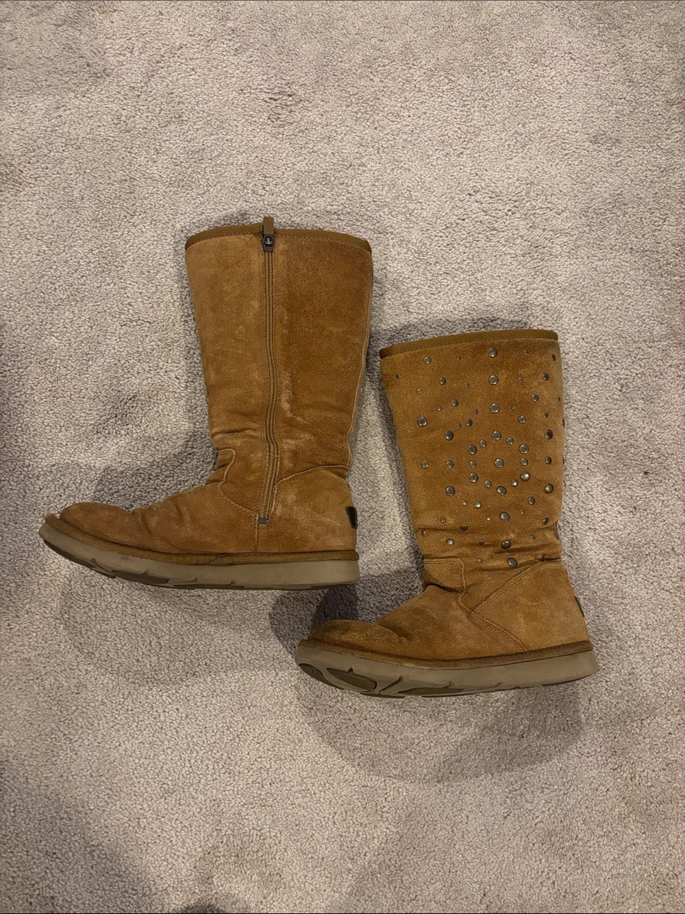 Women's Tan UGG Suede Mid-Calf Studded Winter Boots